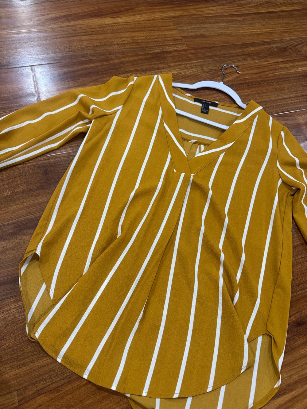Mustard Yellow Striped V-Neck Blouse